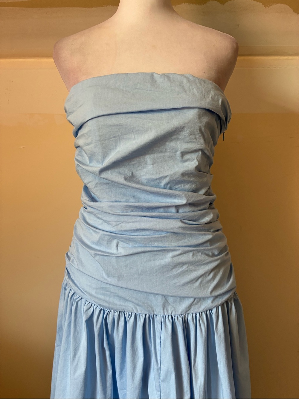 Peppermayo Strapless Ruched Light Sky Blue Maxi Dress size Medium - Picture 5 of 9